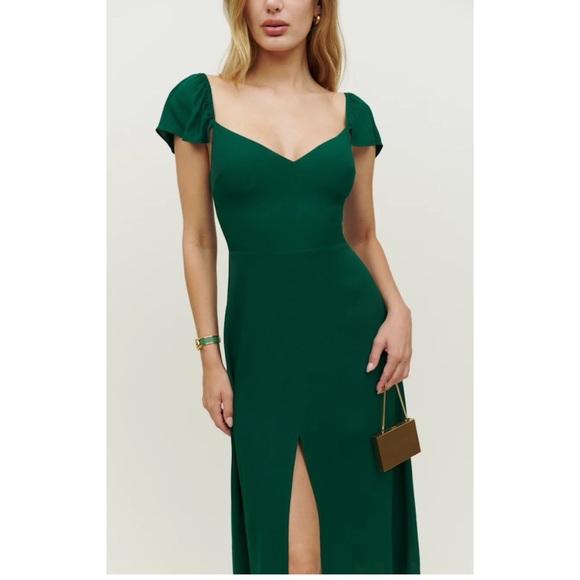 NWT Reformation Baxley Emerald Heart Shaped Neck Green  Fitted Dress Sz 4 US - Picture 2 of 9